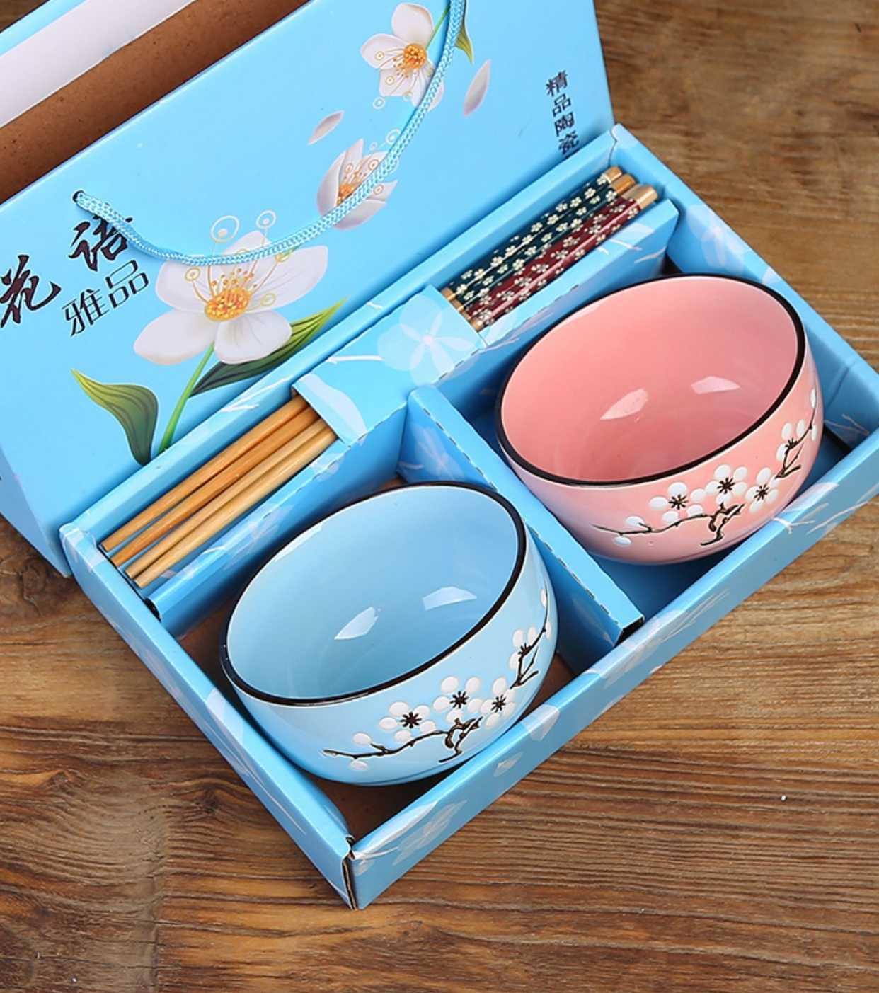 Gift kit wholesale domestic Japanese set bowl dish bowl chopsticks sets of blue and white porcelain tableware Gift boxes to NJ