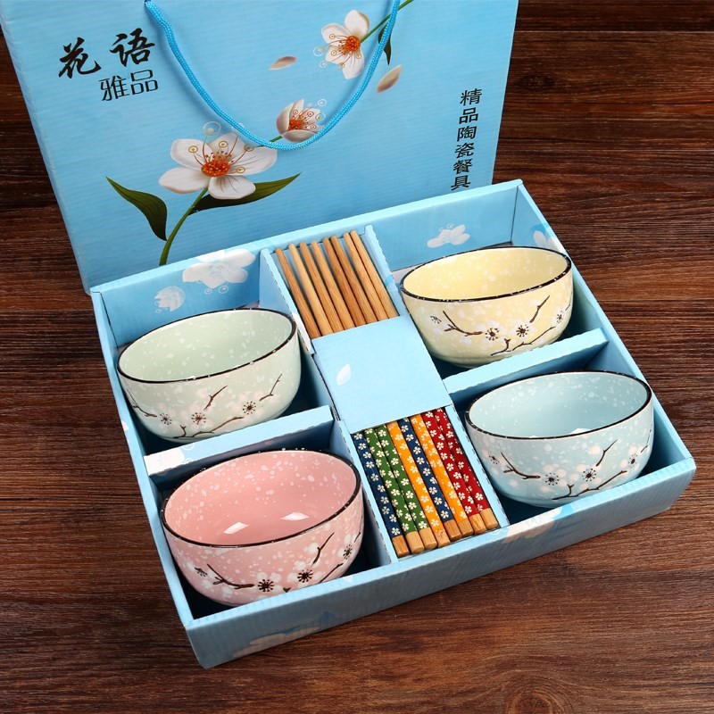 Creative household ceramics, lovely girlfriends bowl chopsticks suit students Korean princess three to four people to work in the year of dog