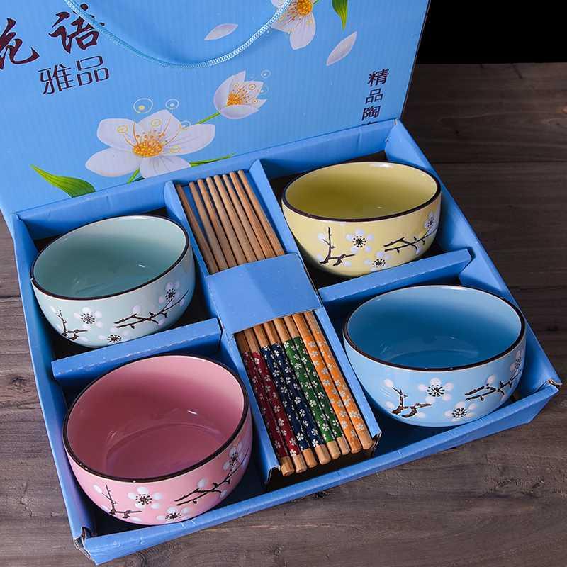 Japanese chopsticks sets of blue and white porcelain bowls wholesale bowl outfit box custom gift ceramic bowl bowl set tableware