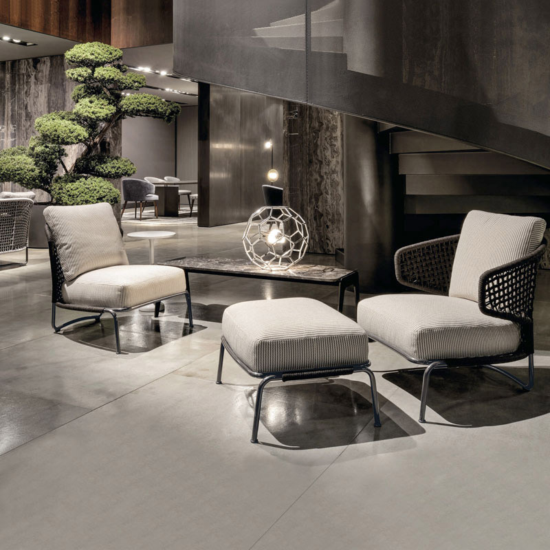 Nordic outdoor modern minimalist single leisure chair waterproof small coffee table combination villa garden courtyard rattan sofa