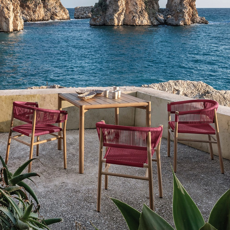 Nordic Outdoor Teak Tables and Chairs Courtyard Balcony Sun Room Chairs Combination Hotel Villa Leisure Solid Wood Rattan Chairs