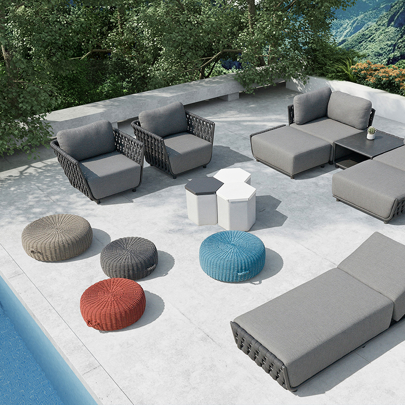 Outdoor Rope Chronicle Style Bushel Tatami Cushion Removable Living Room Interior Courtyard Round Vine-knitted sitting pier Composition