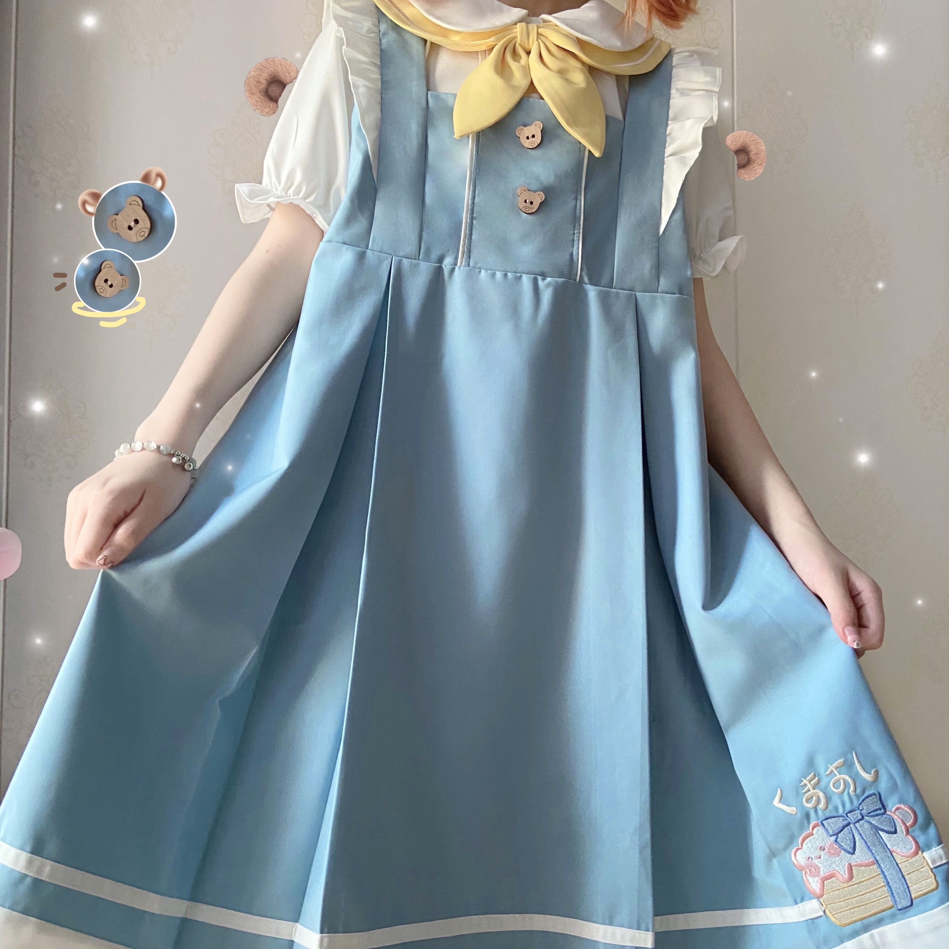 (Deposit) Bear Sushi Japanese original summer cute milk skirt shirt JK student uniform