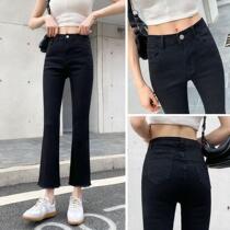 New high-waisted jeans female micro-flared pants black Korean slim Joker wide leg pants thin student pants tide