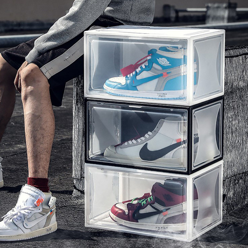 Thickened Transparent Aj Shoes Box Basket Sneakers Net Red Plastic Shoes Box Men's Creative Magnetic containing box anti-dust finishing box