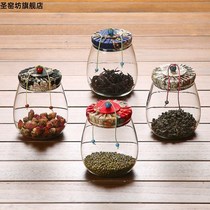 Tea cans glass tea storage cans transparent large sealed cans moisture-proof small cloth cover storage cans five cans of combined flower tea