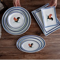 Antique rooster ceramic plate Household restaurant special tableware nostalgic large plate Hotel farmhouse table plate retro