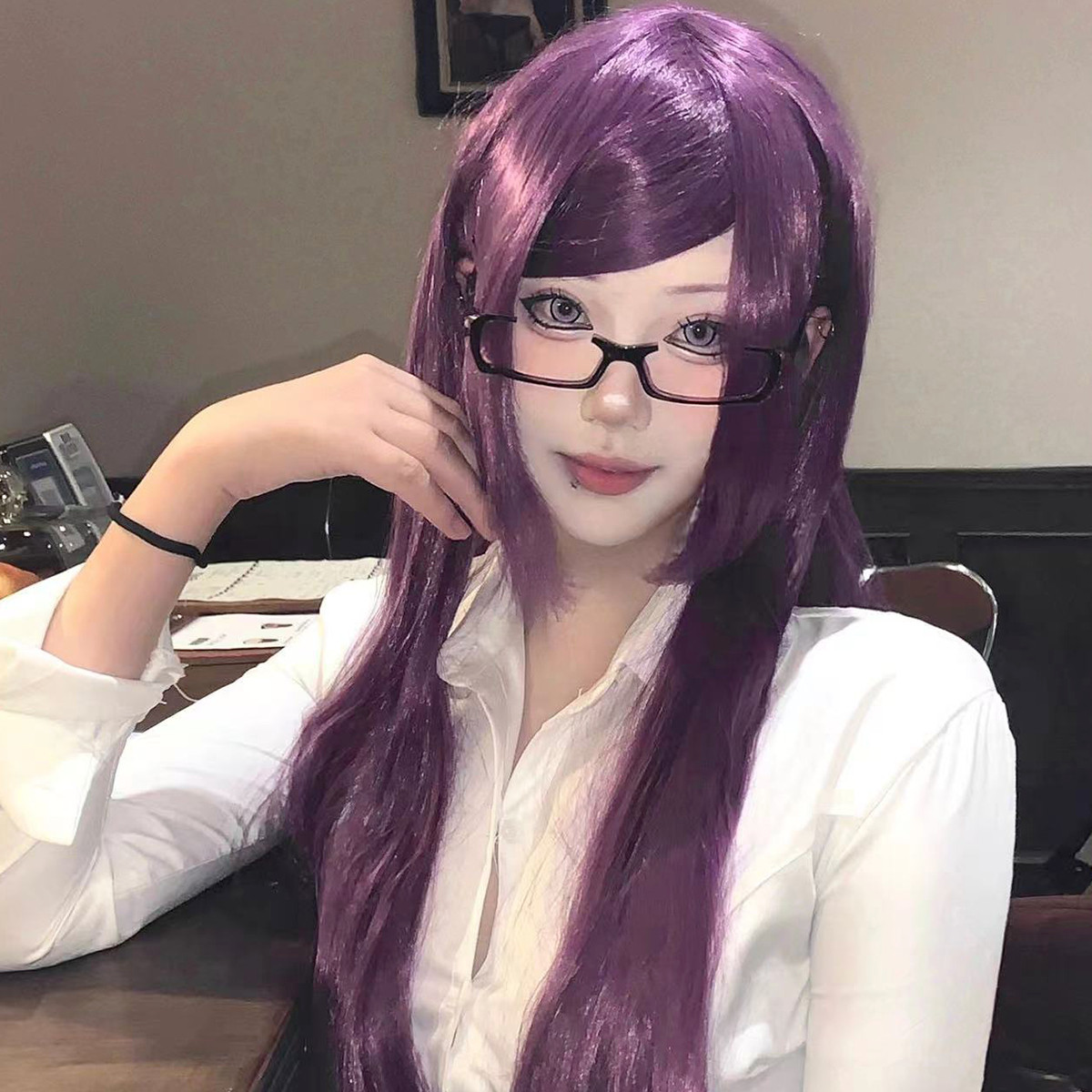 假毛神代利世cos东京食尸鬼深紫色仿真头皮高温丝全头套测评_COSPLAY配件_淘宝游戏网