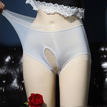 Thin and nude ice silk seamless crotchless underwear for men and women comfortable and trendy sexy high-waisted passionate large size underwear for men and women