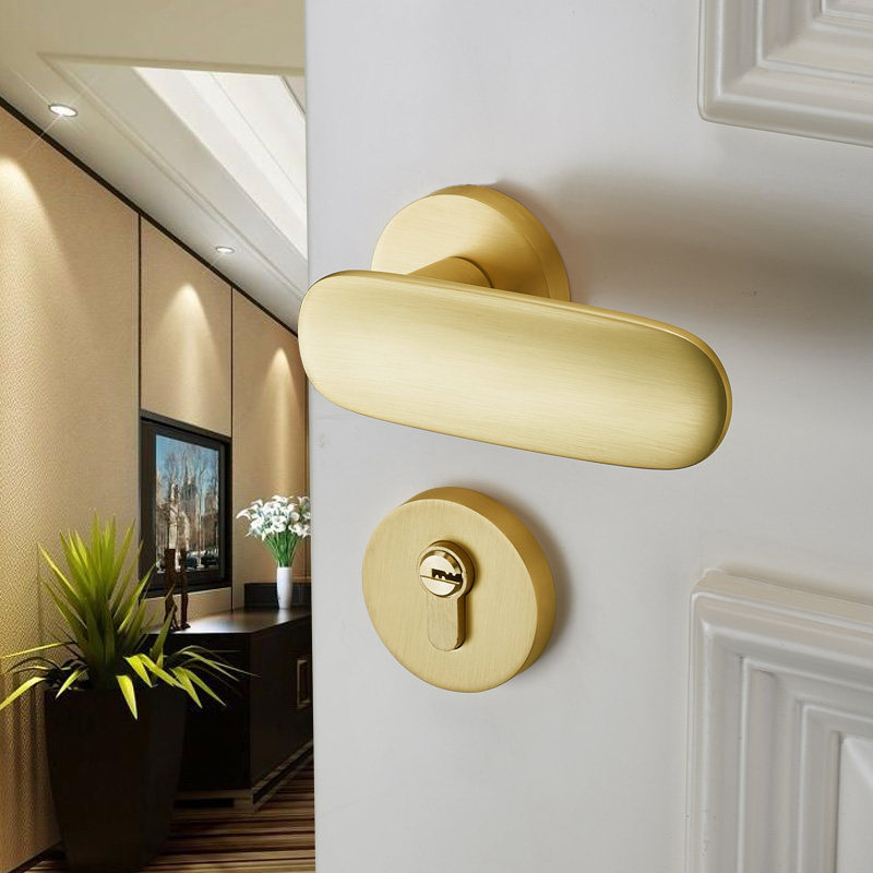 Door lock room matte gold drawn wire light luxury two piece suit bedroom magnetic silent children door lock