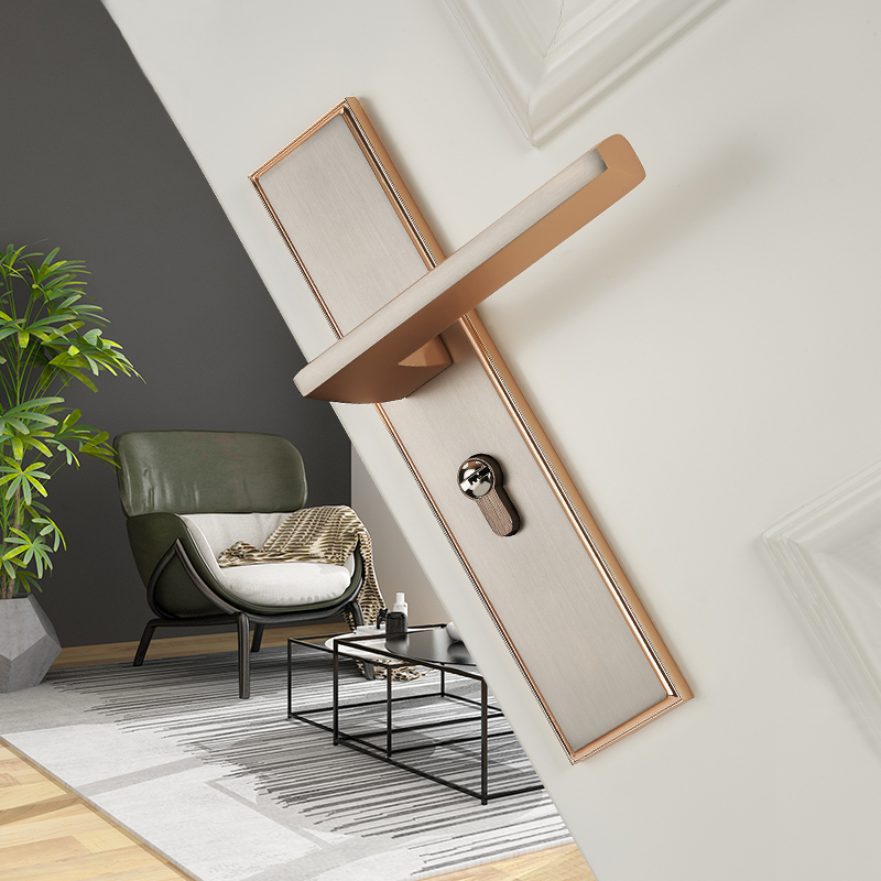 Rose gold bedroom door lock indoor wooden door lock room household universal door handle mute magnetic lock room door lock