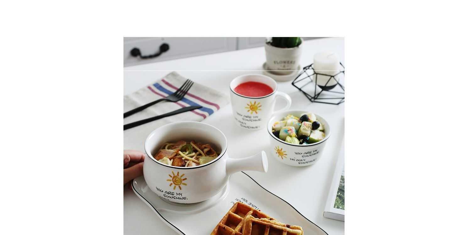 The Nordic breakfast dishes suit combination with handle bowl of breakfast table suit The irregular hot breakfast tray
