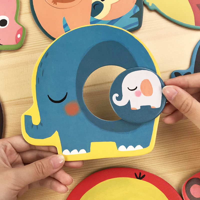 Children's puzzle puzzle 1-year-old boy girl 0-3-year-old baby chunks paired with animal puzzle cards early to teach toys
