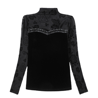 Half turtleneck gold velvet bottoming shirt lace hollow top