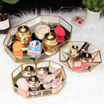 Simple mirror metal jewelry tray polygon retro gold jewelry display tray storage tray storage tray