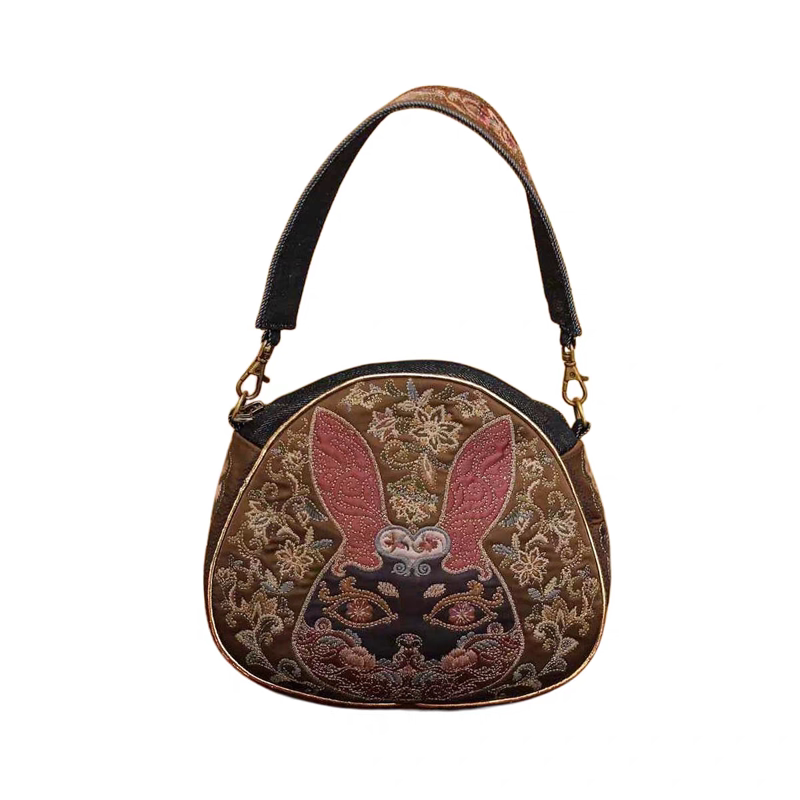 Designer Chu Xin's Original Artistic Retro Denim and Linen Cute Rabbit Double-Sided Embroidered Ethnic Style Single-Shoulder Handbag Crossbody Bag