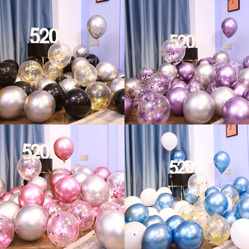 Sue White Balloon Birthday Decoration Scene Arrangement Pearls Matt Matt Metal Bright Sheet Petrol Ball Decoration Placement Birthday Balloon