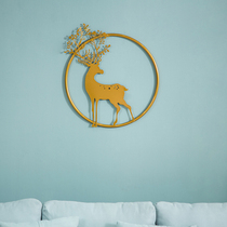 New Chinese style light luxury metal wall decoration Sofa background wall decoration Living room entrance Creative Wrought iron wall decoration Elk hanging decoration