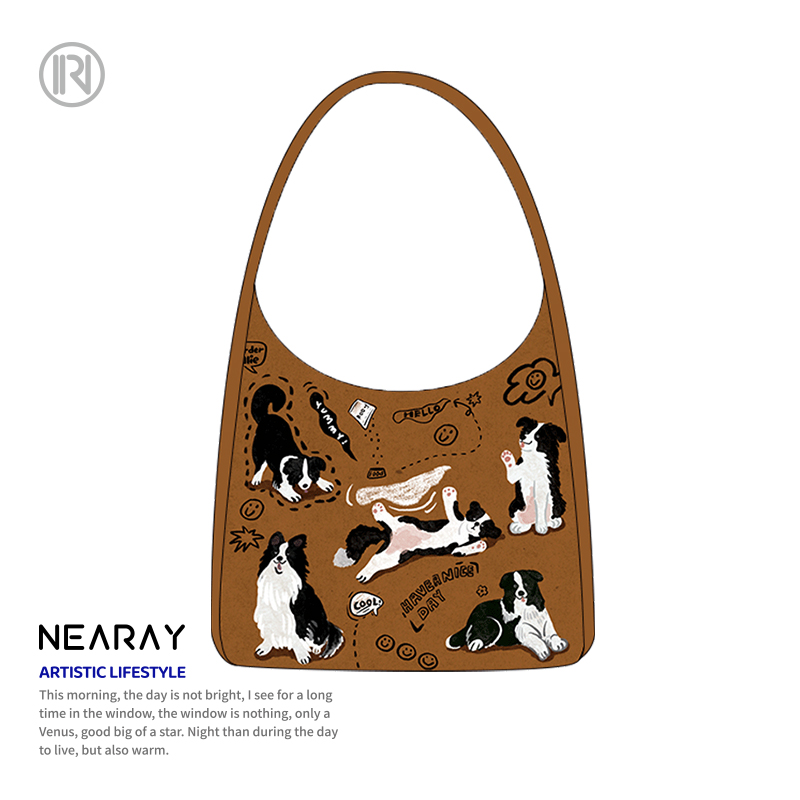 Nirui X Small Short Leg Retro Single Shoulder Bag Small Crowd Original Cute Puppy Print Pack Large Capacity Casual Sap Bag-Taobao