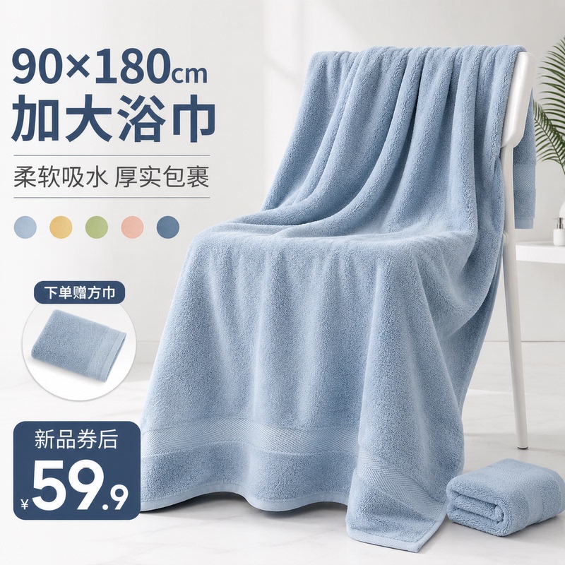 Bamboo Fiber Large Bath Towel 90X180, Extra Large and Thick, Soft and Absorbent Herringbone Pattern Bath Towel for Adult Home Use, Includes a Square Towel
