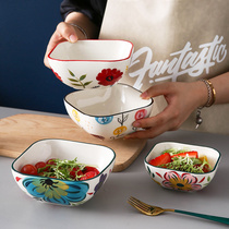 Creative Personality Fruit Salad Bowl ceramic Home Eating Bowls Single Square Soup Bowl Cute Teen Bubbling Noodles Small Bowl