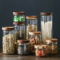 Guwei Island acacacia Wood sealed jar glass food glass bottle with lid Miscellaneous grain storage tank sugar jar tea jar large