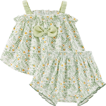 Aengbay baby girl vest suspender suit pure cotton summer outing style shorts newborn baby clothes