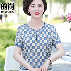 Одежда для дам 妈妈装夏季冰丝雪纺短袖t恤小衫大码时尚50岁中年奶奶装洋气上衣