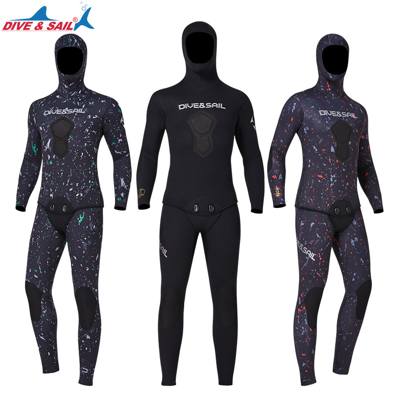 Semi-Dry Freediving Professional Spearfishing Suit Cr5M7Mm Free Diving Outdoor Camouflage Disguise Hooded Warm Split Suit 3