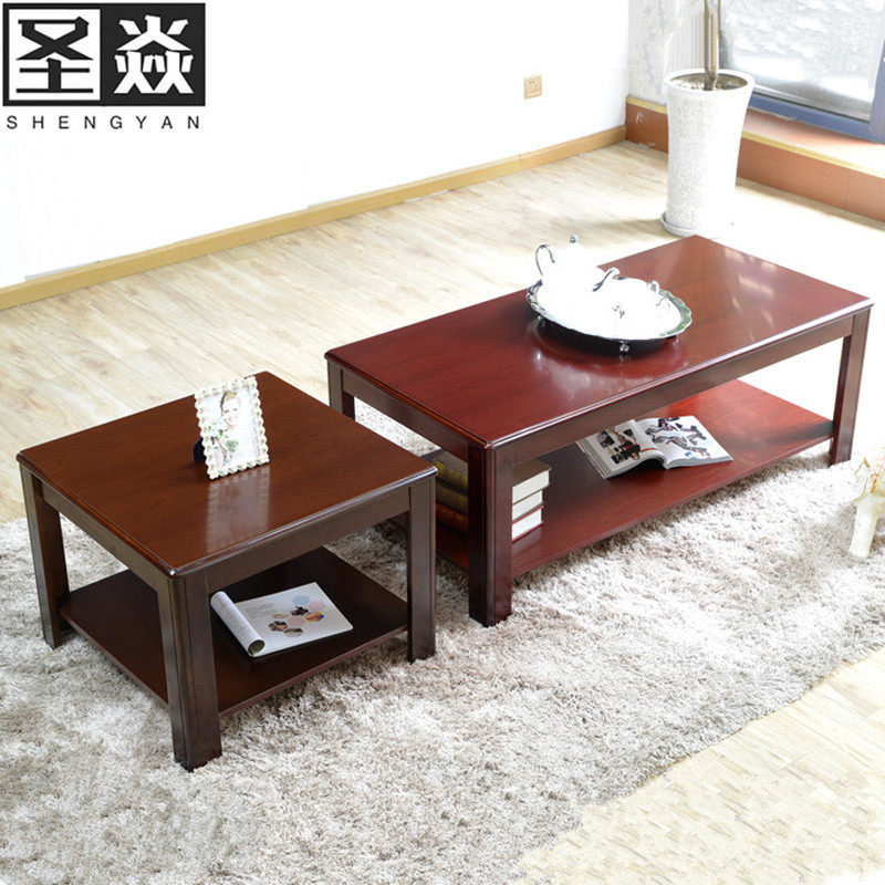 Modern imitation solid wood paint office coffee table 1.2 m rectangular double layer new Chinese reception side table combination spot