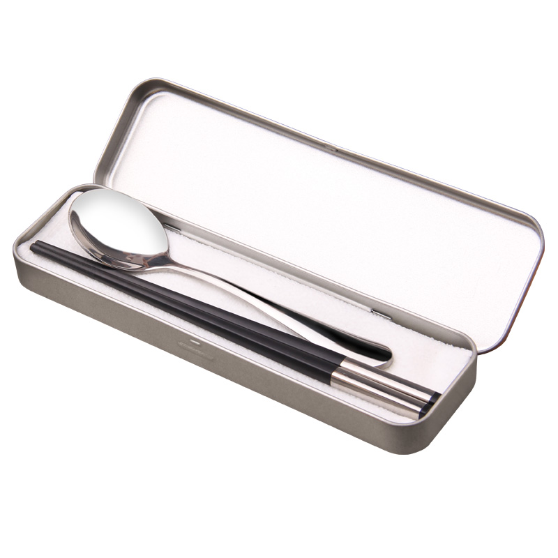 Japanese chopsticks spoons suit children lovely tableware box and adult students travel two - piece stainless steel