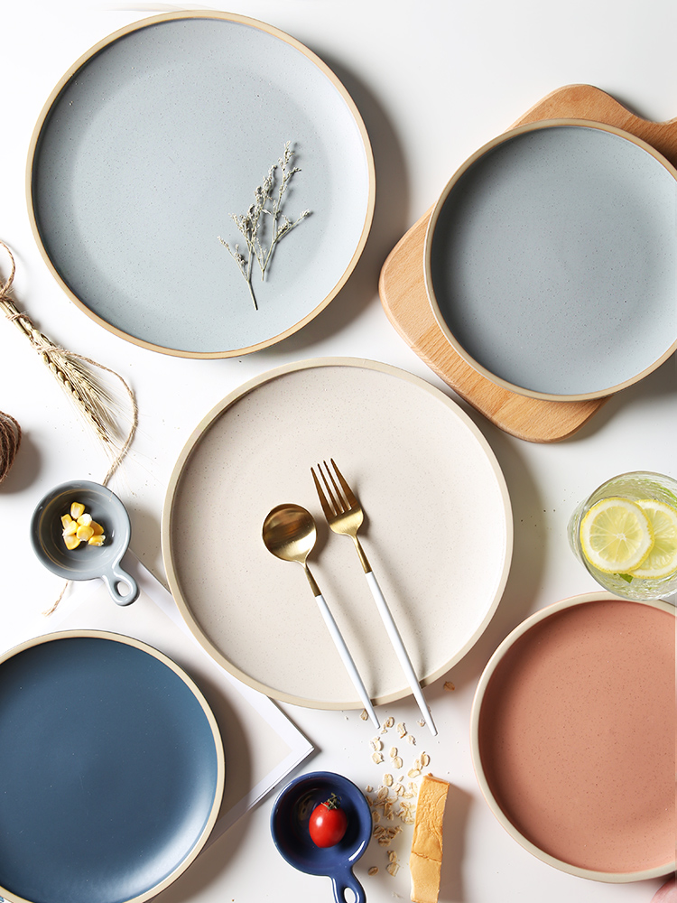 Creative dishes northern wind ceramic household vegetable dish plates steak to western - style food tableware flat web celebrity 8 "breakfast