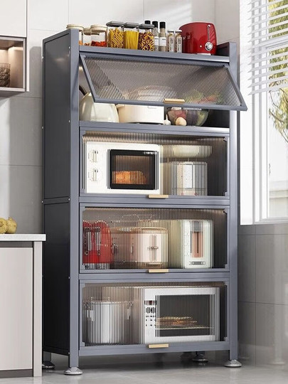 厨房微波炉防尘置物柜家用落地多层置物架碗筷柜餐边柜橱柜储物柜