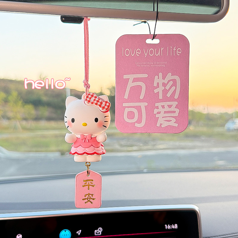 Authentic Hellokitty Car Pendant, Cute Car Rearview Mirror Decoration, Kt Cat Girly Heart Car Interior Gift
