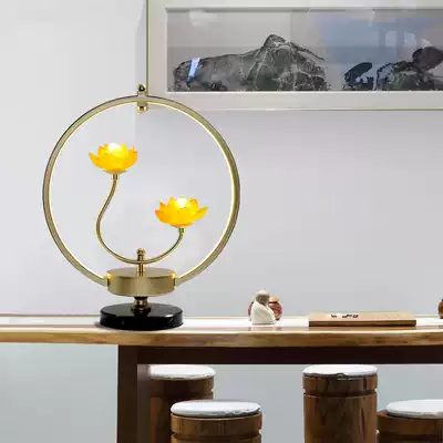 New Chinese modern living room bedroom bedside Chinese style Zen desk lamp creative simple classical lotus antique flower table lamp