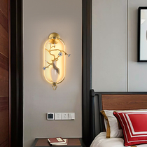 All-copper new Chinese style enamel color living room bedroom bedside Zen wall lamp Chinese style background wall aisle decorative wall lamp