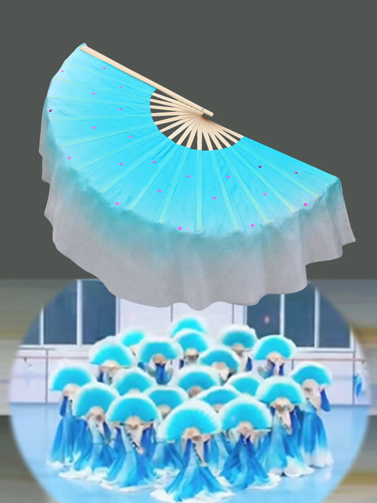扇子舞蹈扇少儿群舞源舞蹈比赛道具儿童真丝一条大河跳舞扇子丝巾
