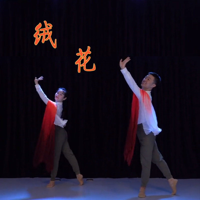 真丝万疆扇子舞蹈扇中国风古典舞演出专用道具生命的河绒花长绸扇