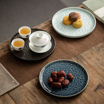 Exploration Ceramics Pure Handmade Engraving Xiangyun Round Round Pot bearing tea Todry Bubble Pan Kung Fu Tea With Pot Mat Tea Road Accessories
