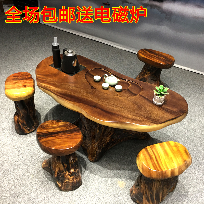 Walnut Tree Root Tea Table Solid Wood Tea Table Logged New Chinese Tea Table Balcony Breakup Table with Waterlog