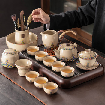 Ruyao Kung Fu Tea Set 2026 New Model Home Use Light Luxury High-End Ceramic Teapot for Office Reception and Tea Drinking
