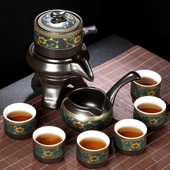 Lazy Person's Tea Set for Home Use, Anti-Scalding Teapot, Ceramic Kung Fu Tea Cups, Stone Grinder, Semi-Automatic Tea Brewing Device