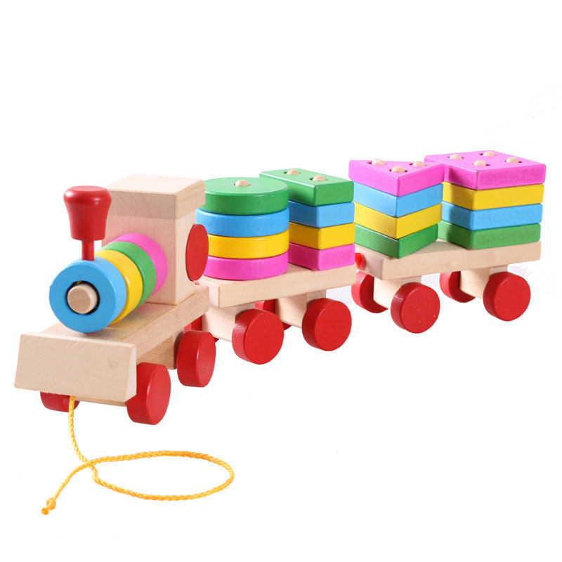Shape small train children's puzzle shape splicing matching building blocks boys and girls baby 1-3 years old wooden toys