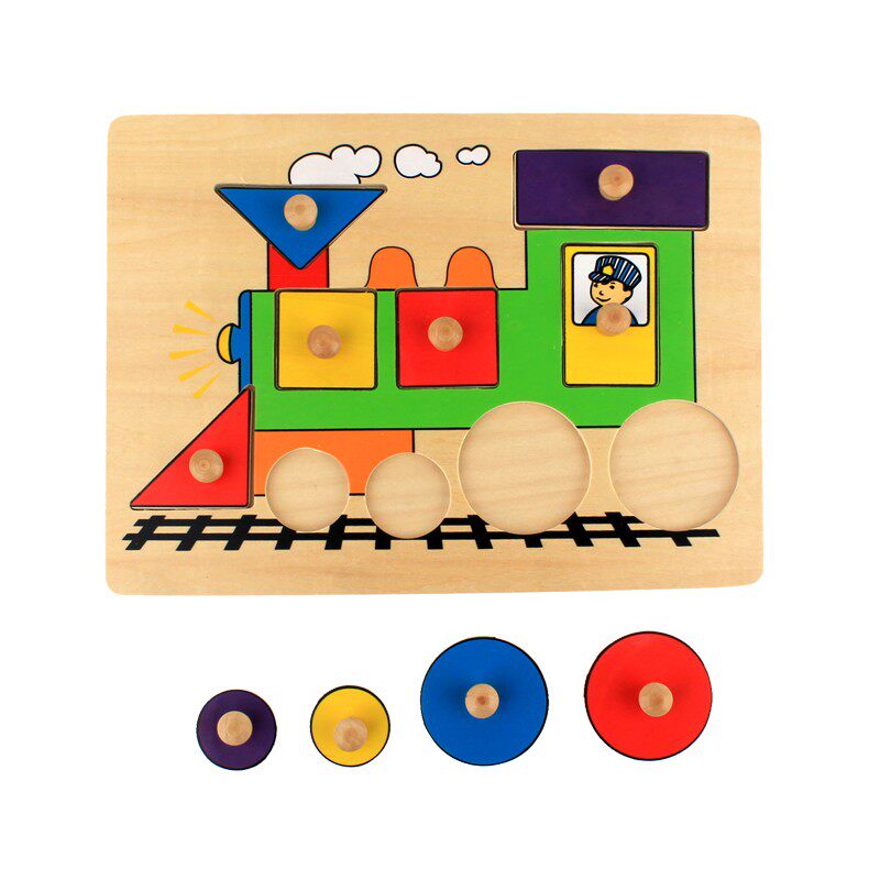 Locomotive Hand Grip Plate Jointed Board Early Teaching Kindergarten Teaching Aids Young Children Puzzle Wooden Toy Cognitive Jigsaw Puzzle Insert-Taobao