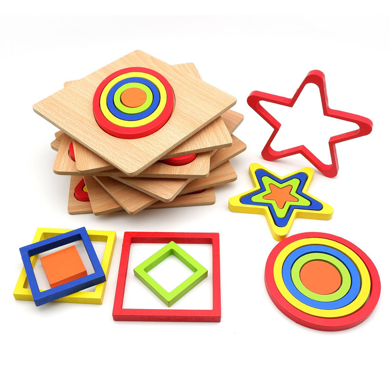 Wooden young children Meng's early teaching puzzle jigsaw puzzle shape matching embedded plate cognition hands catch 1-3-year-old toddler toy