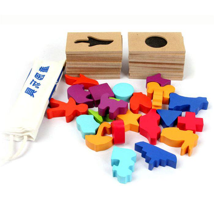 Mon's teaching tools toddlers find shadow pairing puzzle card image shape corresponding game wooden toys early teaching