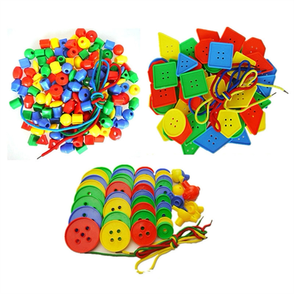 Threading board threading rope early education center teaching aids kindergarten educational toys stacking tower buttons geometric buttons