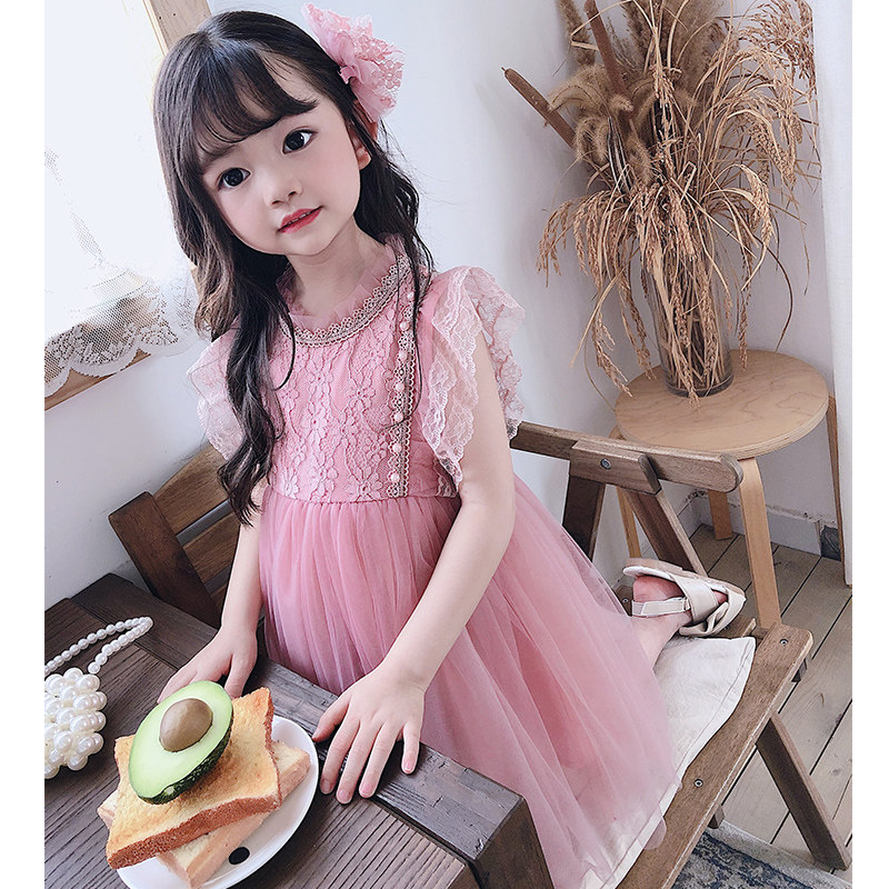 Girls' mesh dress summer dress 2023 new foreign style super fairy children's pink princess dress baby fluffy gauze skirt
