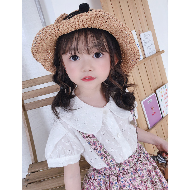 Girls short-sleeved cotton shirt baby white doll collar fashionable top trendy summer dress children's net red foreign style shirt
