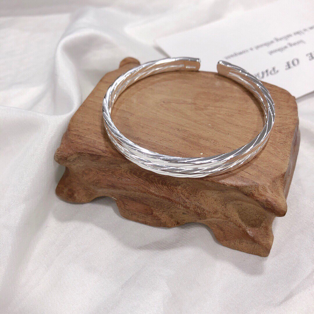 Hong Kong is born pure silver s999 Japan-South Korea net red fashion 100 hitch double line opening bracelet female minimalist student lukewarm